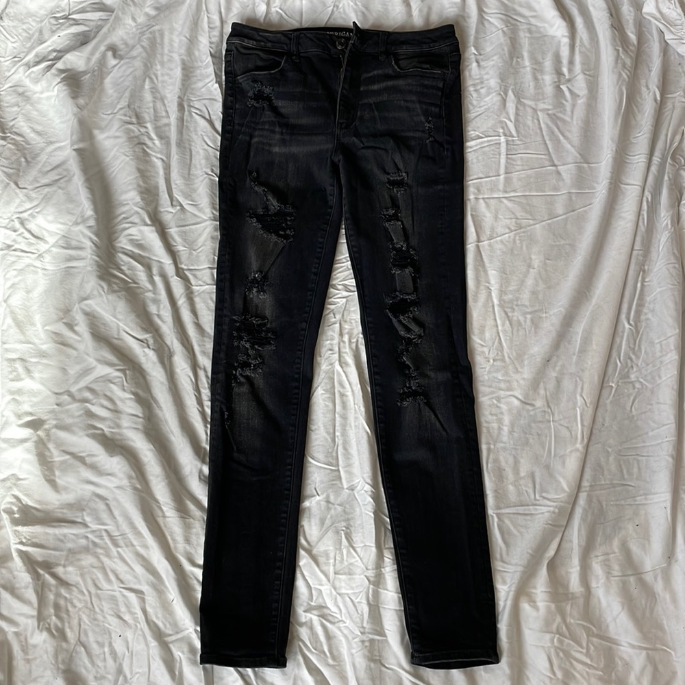 American eagle black destroyed high rise jeggings